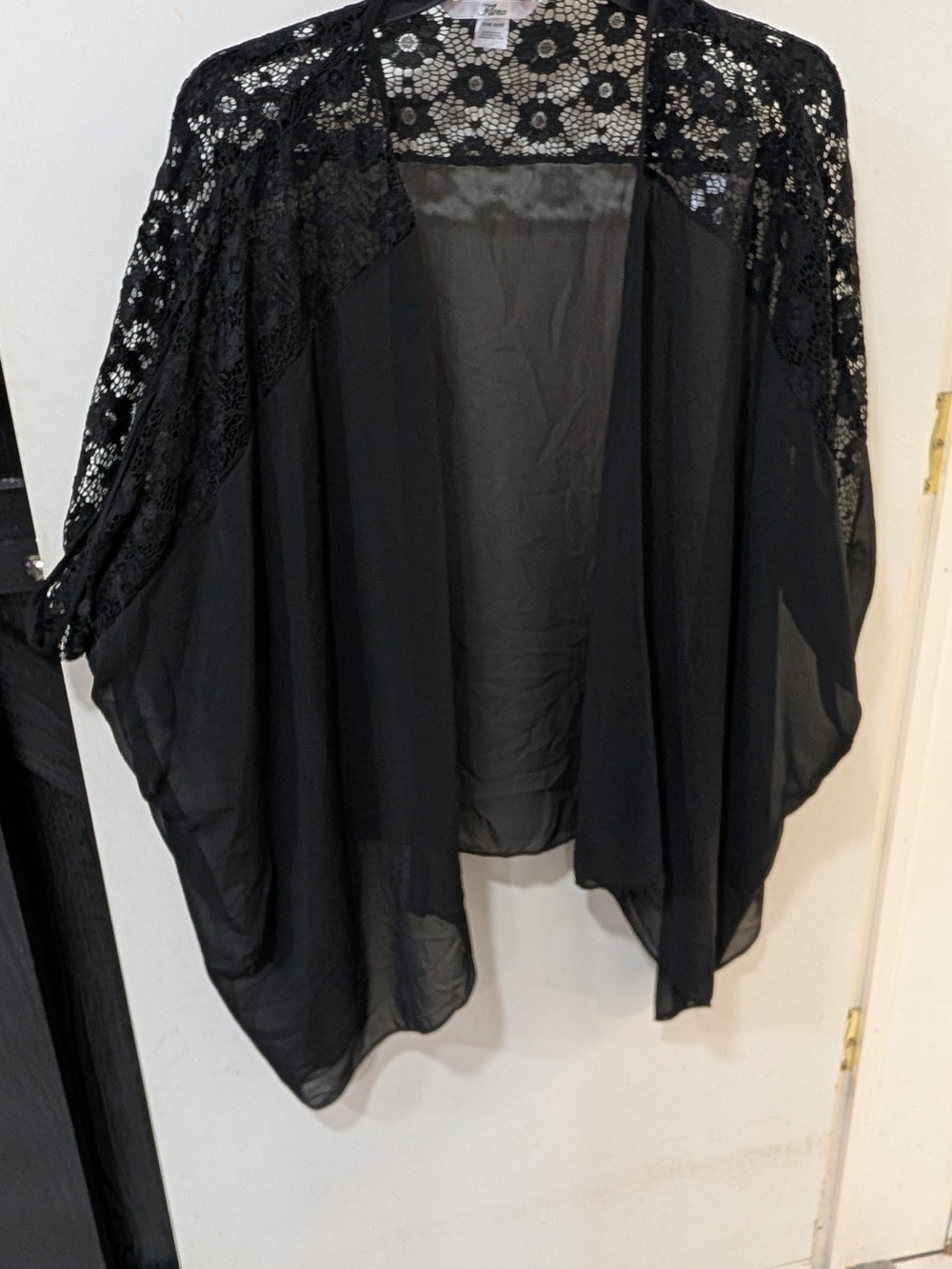 Sheer Black Lace-Detail Kimono Shrug Cover Up One Size Flora